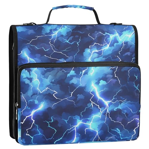 Lightening Blue Nature 3,8 cm 3 Ringe stabiler Reißverschluss Ordner mit Gurt Multi-Pocket Dokumentenmappe Organizer für Mittelschule von voucong