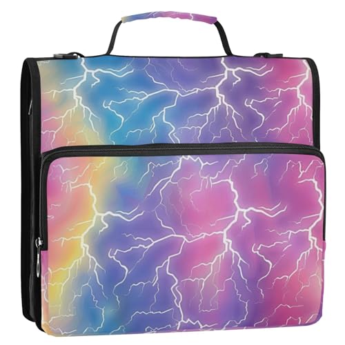 Lightning Bolts Ringbuch mit 3 Ringen, 3,8 cm, mit Griff, mehrere Taschen, tragbar, für Zuhause, Reisen, sichere Aufbewahrungstasche für Mittelschule von voucong