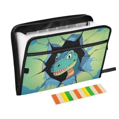 Lustige Fächermappe, mit Dinosaurier-Motiv, erweiterbar, 13 Fächer, A4, Briefgröße, mit Reißverschluss, für große Aktenordner Lustige Fächermappe, mit Dinosaurier-Motiv, erweiterbar, 13 Fächer, A4, Briefgröße, mit Reißverschluss, für große Aktenordner von voucong