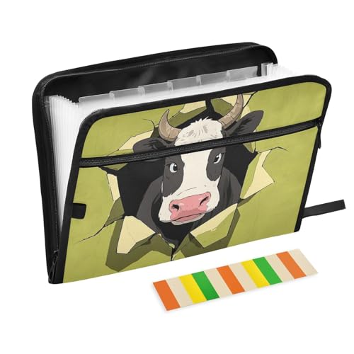 Lustiger Cartoon-Wandordner mit mehreren Fächern, 13 Taschen, A4, Briefgröße mit Reißverschluss, für Akkordeon-Aktenordner, Grün von voucong