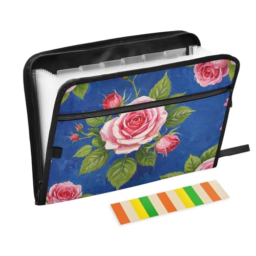 Mappe für Ölgemälde mit rosa Rosen, 13 Taschen, A4, Briefgröße mit Reißverschluss, für Papier-Organizer-Ordner Mappe für Ölgemälde mit rosa Rosen, 13 Taschen, A4, Briefgröße mit Reißverschluss, für Papier-Organizer-Ordner von voucong