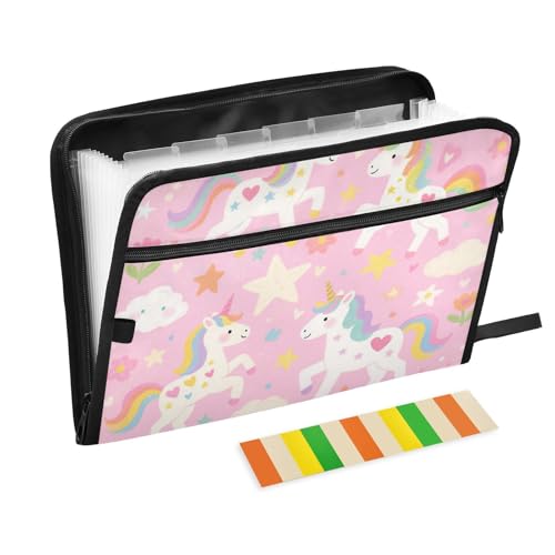 Mappe für die Schule, 13 Taschen, A4, Briefgröße mit Reißverschluss, für Bürobedarf, Ordner, niedliches Cartoon-Design, Weiß, Regenbogen-Einhörner Mappe für die Schule, 13 Taschen, A4, Briefgröße mit Reißverschluss, für Bürobedarf, Ordner, niedliches Cartoon-Design, Weiß, Regenbogen-Einhörner von voucong