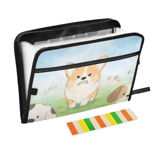 Mappe mit Cartoon-Malerei, Hund, 13 Taschen, A4, Briefgröße, mit Reißverschluss, für Bürobedarf Mappe mit Cartoon-Malerei, Hund, 13 Taschen, A4, Briefgröße, mit Reißverschluss, für Bürobedarf von voucong