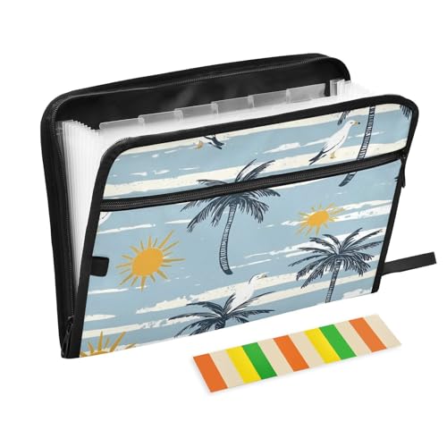 Mappe mit Verschluss, Sommerpalmen, blau, gestreift, 13 Taschen, A4, Briefgröße mit Reißverschluss, für Ordner mit Taschen Mappe mit Verschluss, Sommerpalmen, blau, gestreift, 13 Taschen, A4, Briefgröße mit Reißverschluss, für Ordner mit Taschen von voucong