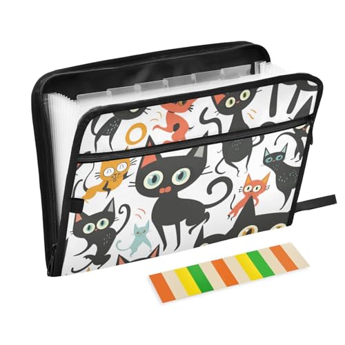 Mappe mit mehreren Fächern, Motiv: niedliche Cartoon-Katze, 13 Taschen, A4, Briefgröße, mit Reißverschluss, für Aktenordner, Jacke Mappe mit mehreren Fächern, Motiv: niedliche Cartoon-Katze, 13 Taschen, A4, Briefgröße, mit Reißverschluss, für Aktenordner, Jacke von voucong