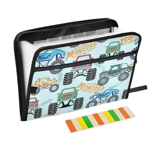 Mappe mit nahtlosem Muster, Monster-Truck, 13 Taschen, A4, Briefgröße mit Reißverschluss, für Ordner mit Trennwänden Mappe mit nahtlosem Muster, Monster-Truck, 13 Taschen, A4, Briefgröße mit Reißverschluss, für Ordner mit Trennwänden von voucong