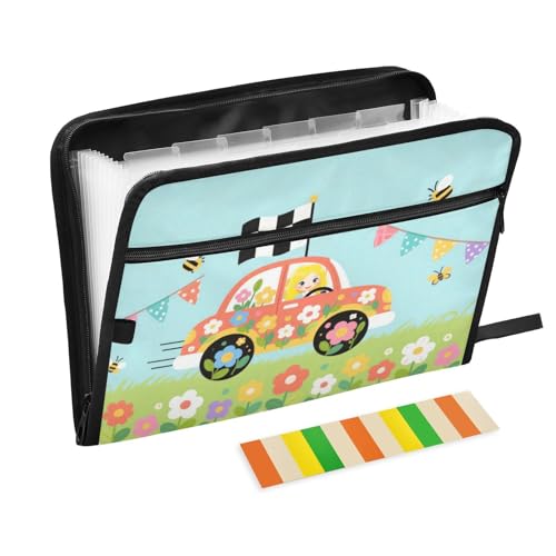 Mappe mit niedlichem Cartoon-Blumen-Motiv, mit Etiketten, 13 Taschen, A4, Briefgröße mit Reißverschluss, für Aktenordner mit Taschen, Blau Mappe mit niedlichem Cartoon-Blumen-Motiv, mit Etiketten, 13 Taschen, A4, Briefgröße mit Reißverschluss, für Aktenordner mit Taschen, Blau von voucong