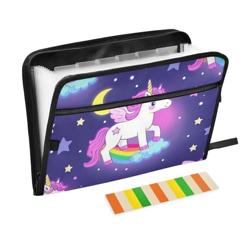 Mappe mit niedlichem Cartoon-Einhörner, Stern, Violett, Pfirsichfarben, 13 Taschen, A4, Briefgröße mit Reißverschluss, für Organizer mit Tasche Mappe mit niedlichem Cartoon-Einhörner, Stern, Violett, Pfirsichfarben, 13 Taschen, A4, Briefgröße mit Reißverschluss, für Organizer mit Tasche von voucong
