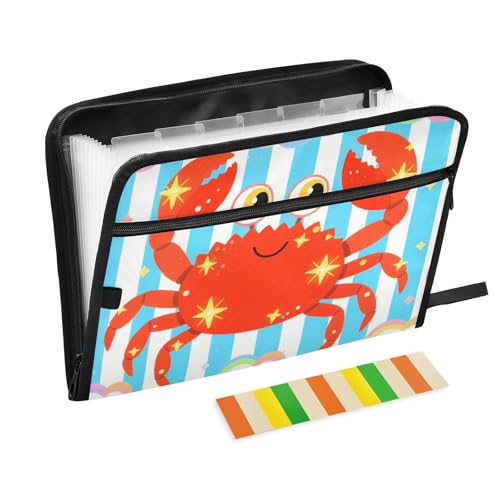 Mappe mit niedlichem Cartoon-Krabben-Design, gestreift, 13 Taschen, A4, Briefgröße mit Reißverschluss, für Dokumentenmappe Mappe mit niedlichem Cartoon-Krabben-Design, gestreift, 13 Taschen, A4, Briefgröße mit Reißverschluss, für Dokumentenmappe von voucong