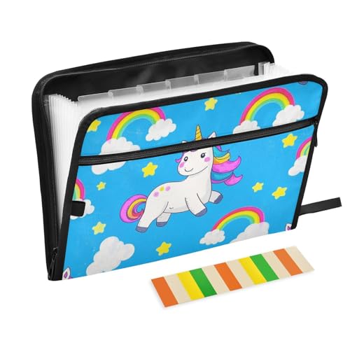 Mappe mit niedlichen Einhörnern, 13 Taschen, A4, Briefgröße, mit Reißverschluss zum Aufhängen, erweiterbare Mappe, Regenbogenblau Mappe mit niedlichen Einhörnern, 13 Taschen, A4, Briefgröße, mit Reißverschluss zum Aufhängen, erweiterbare Mappe, Regenbogenblau von voucong