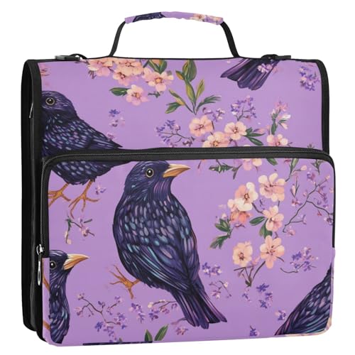 Mappe mit süßem europäischem Sternenvogel, 3 Ringe, mit Reißverschluss, Schultergurt und Griff, mehrere Taschen, Reißverschluss, Portfolio für Mittelschüler, Violett von voucong