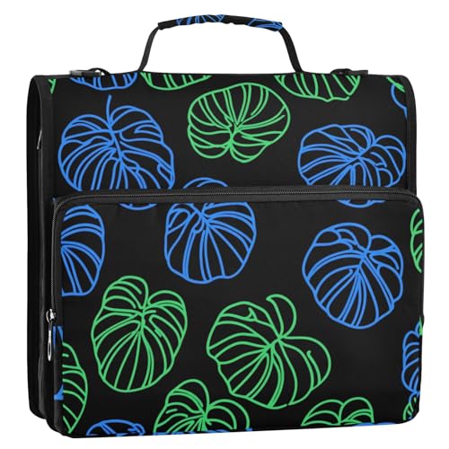 Monstera Deliciosa Ringbuch mit 3 Ringen, mit extra Taschen mit Griff und abnehmbarem Schultergurt, wasserdicht, tragbar, für Zuhause, Reisen, sichere Aufbewahrungstasche, geeignet für Mittelschule von voucong