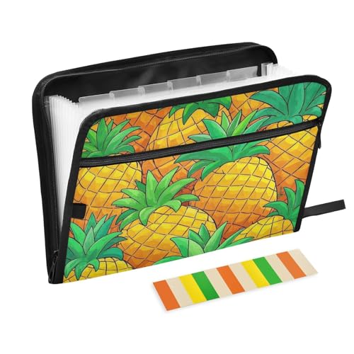 Niedliche Cartoon-Obst-Ananas-Ordner mit Etiketten, 13 Taschen, A4, Briefgröße mit Reißverschluss, für breite Aktenordner von voucong