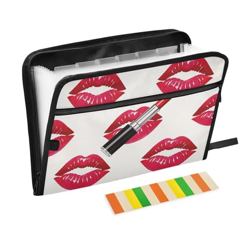 Niedlicher Cartoon-Lippenstift-Ordner mit Tasche, 13 Taschen, A4, Briefgröße mit Reißverschluss, für Bürobedarf, Ordner von voucong
