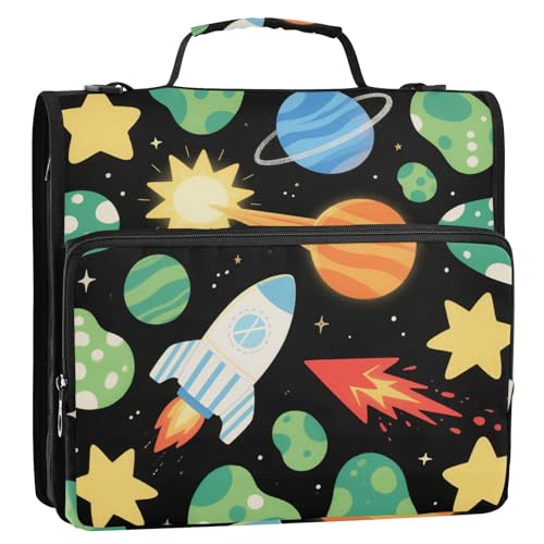 Niedliches Cartoon-Galaxie-Ordner mit 3 Ringen und extra Taschen mit Griff und abnehmbarem Schultergurt, leicht zu transportieren, Dokumentenmappe, Organizer für Mittelschüler, Schwarz Niedliches Cartoon-Galaxie-Ordner mit 3 Ringen und extra Taschen mit Griff und abnehmbarem Schultergurt, leicht zu transportieren, Dokumentenmappe, Organizer für Mittelschüler, Schwarz von voucong