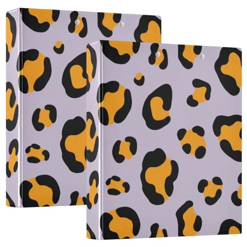 Notizbuch, 3,5 cm, runde Ringe, Leopardenmuster, Orange, Lila, mit Klemmbrett, 2 Stück, Büroordner, Hardcover von voucong