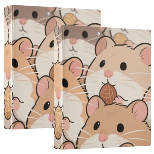 Notizbuch, 3,5 cm, runde Ringe, niedlicher Cartoon-Hamster mit Klemmbrett, 2 Stück, Büroordner, Hardcover von voucong