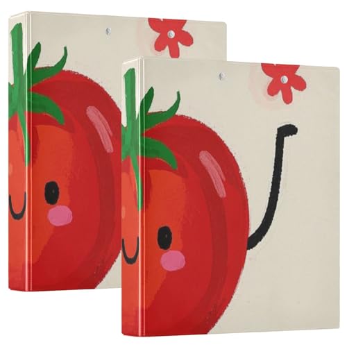 Notizbuch, 3,8 cm, 3 Ringe, Hello Cartoon, niedliche rote Tomate mit Klemmbrett, 2 Stück, Büroordner, 200 Blatt von voucong