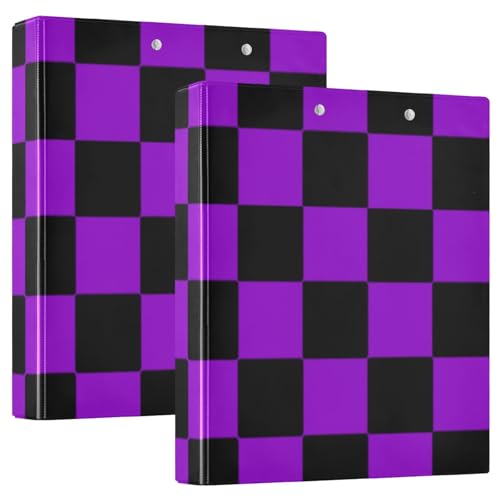 Notizbuch, 3 Ringe, Büffelkariert, Schwarz, Violett, mit Klemmbrett, 2 Stück, Bürobedarf, 200 Blatt von voucong