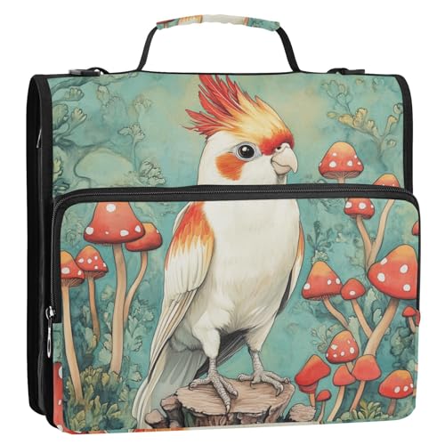 Nymphensittich-Pilz-Organizer mit 3 Ringen, mit Griff und abnehmbarem Schultergurt, mehrere Taschen, Dokumentenmappe, Organizer für Mittelschüler von voucong