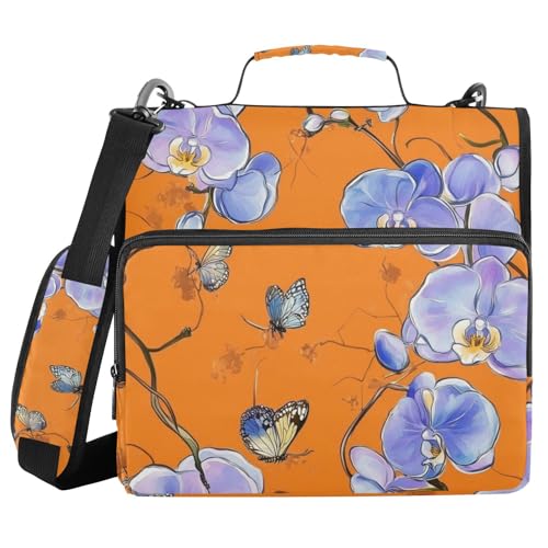 Ordner, Cartoon-Orchidee, Orange, Blumen, 3 Ringe, Reißverschluss, mit Schultergurt, mehrere Taschen, Dokumentenmappe, Organizer für Mittelschule Ordner, Cartoon-Orchidee, Orange, Blumen, 3 Ringe, Reißverschluss, mit Schultergurt, mehrere Taschen, Dokumentenmappe, Organizer für Mittelschule von voucong