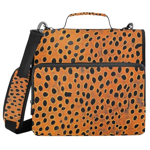 Ordner-Organizer mit 3 Ringen, Leopardenmuster, Orange, 3,8 cm, mit Gurt, mehrere Taschen, Dokumentenmappe, Organizer, geeignet für Mittelschule von voucong