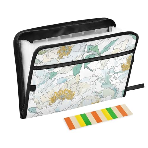 Ordner mit Cartoon-Motiv Pfingstrosen, 13 Taschen, A4, Briefgröße mit Reißverschluss, für Aktenordner mit Reißverschluss, Weiß Ordner mit Cartoon-Motiv Pfingstrosen, 13 Taschen, A4, Briefgröße mit Reißverschluss, für Aktenordner mit Reißverschluss, Weiß von voucong