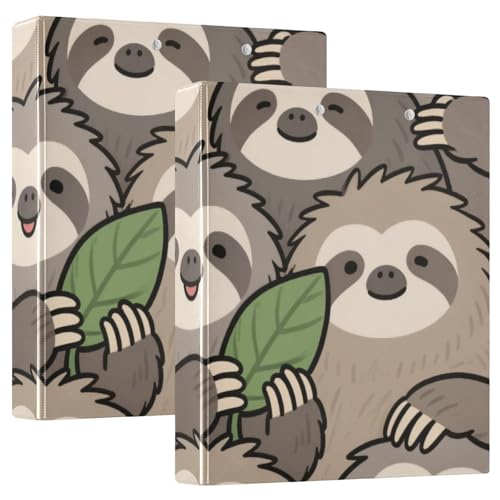 Ordner mit drei Ringen, niedliches Cartoon-Faultier-Design, Braun, mit Klemmbrett, 2 Stück, sortierte Ordner, Hardcover, 3,8 cm von voucong