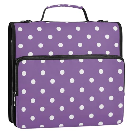 Ordnertasche mit 3 Ringen und Reißverschluss, 3,8 cm, mit Riemen, inklusive Reißverschlusstasche, Dokumentenmappe, Organizer für Büro, Schule, Violett / Weiß von voucong
