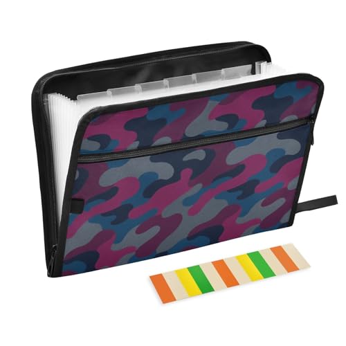 Organizer mit Tasche, 13 Taschen, A4, Briefgröße mit Reißverschluss, für Erweiterungsmappe, Camouflage, Dunkelrosa / Grün von voucong