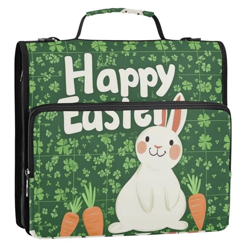 Osterhase Karotten 3 Ringe Reißverschluss Ordner Tasche mit Griff Multi-Pocket Dokumentenmappe Organizer für Schule/Büro von voucong
