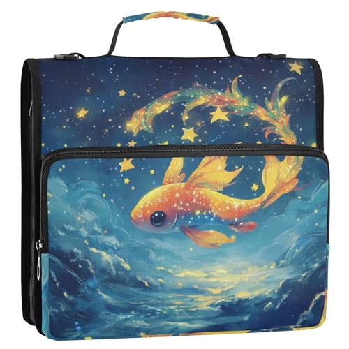 Retro Guppy Sternennacht-Blau 3,8 cm Ringordner Organizer mit Schultergurt, einfach zu transportieren, Portfolio-Ordner für Schule/Büro von voucong