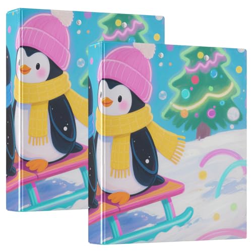Ringbuch, 3,8 cm, rund, fluoreszierend, neonfarben, Pinguin, Winter, mit Klemmbrett, 2 Stück, ästhetischer Ordner, Hardcover von voucong