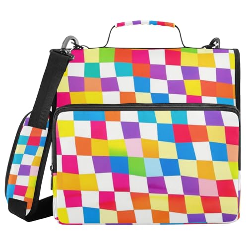 Ringbuch-Organizer mit 3 Ringen, kariert, Regenbogenkariert, 3,8 cm, mit Griff und abnehmbarem Schultergurt, tragbares Portfolio, geeignet für Mittelschule Ringbuch-Organizer mit 3 Ringen, kariert, Regenbogenkariert, 3,8 cm, mit Griff und abnehmbarem Schultergurt, tragbares Portfolio, geeignet für Mittelschule von voucong