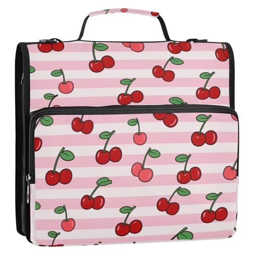 Ringbuch-Organizer mit Schulterriemen, mehrere Taschen, tragbar, für Mittelschule, 3,8 cm, Rosa / Weiß gestreift, 3,8 cm Ringbuch-Organizer mit Schulterriemen, mehrere Taschen, tragbar, für Mittelschule, 3,8 cm, Rosa / Weiß gestreift, 3,8 cm von voucong