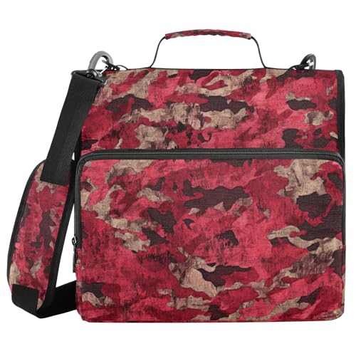 Ringbuch mit 3 Ringen, Reißverschluss, mit Griff, wasserdicht, für Schule/Büro, 3,8 cm, Camouflage-Rot von voucong