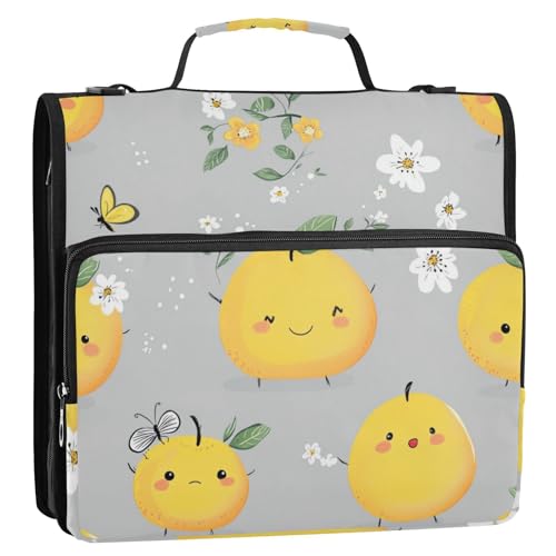 Ringbuch mit 3 Ringen, Reißverschluss, mit Riemen, mehrere Taschen, Schulordner für die Schule, Obstgrau Ringbuch mit 3 Ringen, Reißverschluss, mit Riemen, mehrere Taschen, Schulordner für die Schule, Obstgrau von voucong
