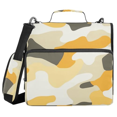 Ringbuch mit 3 Ringen, Reißverschluss, mit Schultergurt, inklusive Reißverschlusstasche, Schulordner, Organizer für Schule und Büro, 3,8 cm, Camouflage-Muster, Gelb von voucong