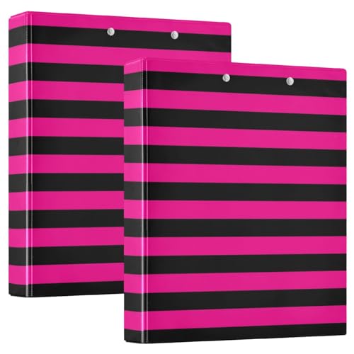 Ringbuch mit runden Ringen, 3,8 cm, dunkelrosa, schwarz, gestreift, horizontal, mit Klemmbrett, 2 Stück, Büroordner, Hardcover von voucong