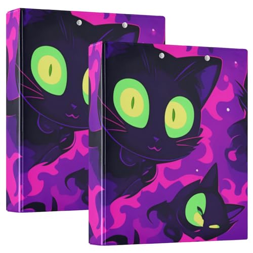 Ringbuch mit runden Ringen, violett, Cartoon, schwarze Katzen mit Klemmbrett, 2 Stück, verschiedene Ordner, Hardcover von voucong