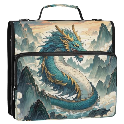 Ringordner mit Griff, Motiv: Bergwolken, chinesischer Drache, Grün, 3 Ringe, mehrere Taschen, tragbar, für Zuhause, Reisen, sichere Aufbewahrungstasche für Büro, Schule Ringordner mit Griff, Motiv: Bergwolken, chinesischer Drache, Grün, 3 Ringe, mehrere Taschen, tragbar, für Zuhause, Reisen, sichere Aufbewahrungstasche für Büro, Schule von voucong