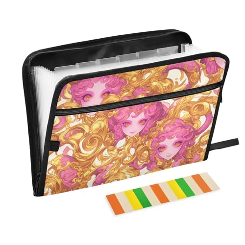 Rotgoldener Cartoon-Organizer mit Taschen, 13 Taschen, A4, Briefgröße mit Reißverschluss, für Aktenordner Rotgoldener Cartoon-Organizer mit Taschen, 13 Taschen, A4, Briefgröße mit Reißverschluss, für Aktenordner von voucong