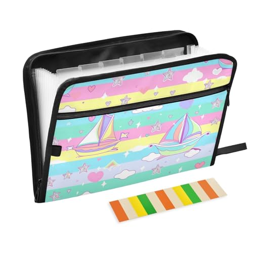 Schnellhefter mit Segelboot-Insel, Cartoon-Regenbogenstreifen, erweiterbar, 13 Fächer, A4, Briefgröße mit Reißverschluss, für Aktenordner Schnellhefter mit Segelboot-Insel, Cartoon-Regenbogenstreifen, erweiterbar, 13 Fächer, A4, Briefgröße mit Reißverschluss, für Aktenordner von voucong
