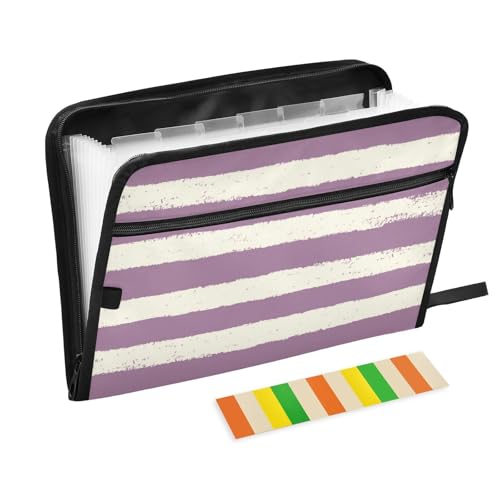 Schnellhefter mit horizontalen Streifen, mit Taschen, 13 Taschen, A4, Briefgröße mit Reißverschluss, für erweiterbare Ordner mit Trennblättern, Weiß / Lila Schnellhefter mit horizontalen Streifen, mit Taschen, 13 Taschen, A4, Briefgröße mit Reißverschluss, für erweiterbare Ordner mit Trennblättern, Weiß / Lila von voucong