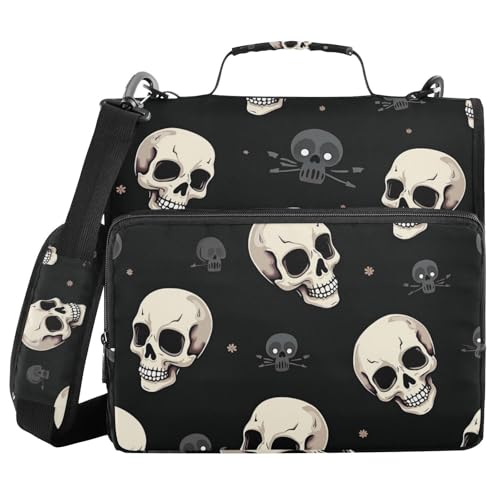 Schwarze Totenköpfe Halloween 3 Ringe Ordner Reißverschluss mit Schultergurt inklusive Reißverschlusstasche Dokumentenmappe Organizer für Mittelschule Schwarze Totenköpfe Halloween 3 Ringe Ordner Reißverschluss mit Schultergurt inklusive Reißverschlusstasche Dokumentenmappe Organizer für Mittelschule von voucong