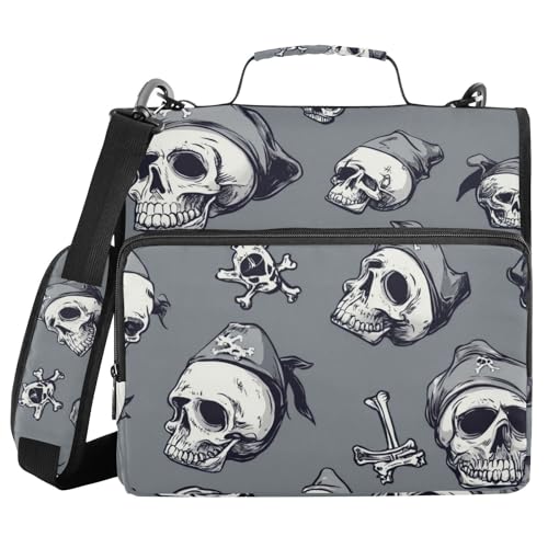 Skulls Pirate Scarlet Grey 3,8 cm 3 Ringe Reißverschluss-Ordner mit Schultergurt und Griff, Laege-Kapazität, Reißverschluss-Mappe für Mittelschule Skulls Pirate Scarlet Grey 3,8 cm 3 Ringe Reißverschluss-Ordner mit Schultergurt und Griff, Laege-Kapazität, Reißverschluss-Mappe für Mittelschule von voucong