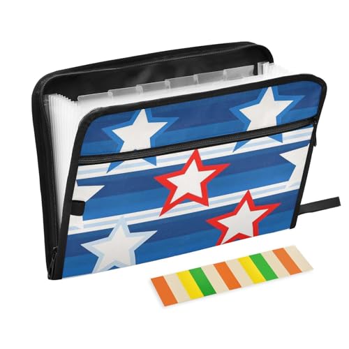 Stripe Stars 4. Juli Unabhängigkeitstag Ordner mit Taschen, 13 Taschen, A4, Briefgröße mit Reißverschluss, für Dokumentenmappe von voucong