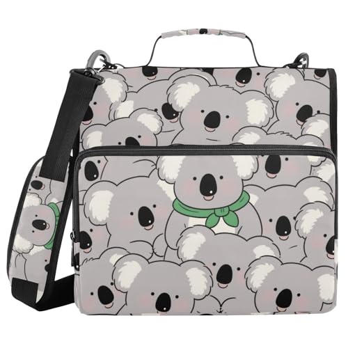Süßer Cartoon-Koala-Grau, 3,8 cm Ringbuch-Organizer mit Schultergurt, tragbar, für Zuhause, Reisen, sichere Aufbewahrungstasche, geeignet für Mittelschule von voucong