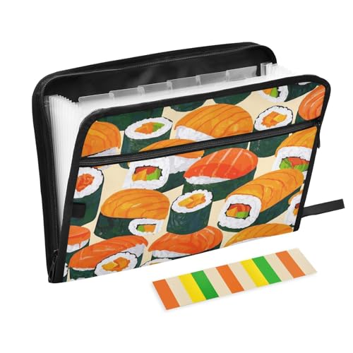 Süßer Cartoon-Organizer für Lebensmittel, Sushi, Reiskugeln, 13 Taschen, A4, Briefgröße mit Reißverschluss, für Akkordeon-Aktenordner von voucong