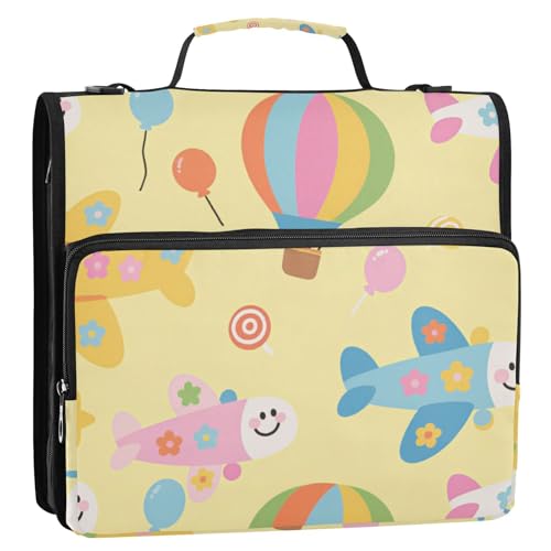 Süßes Cartoon-Flugzeug, gelb, 3,8 cm, 3-Ring-Organizer, Ordner mit Schultergurt, mehrere Taschen, Dokumentenmappe, Organizer für Mittelschüler von voucong
